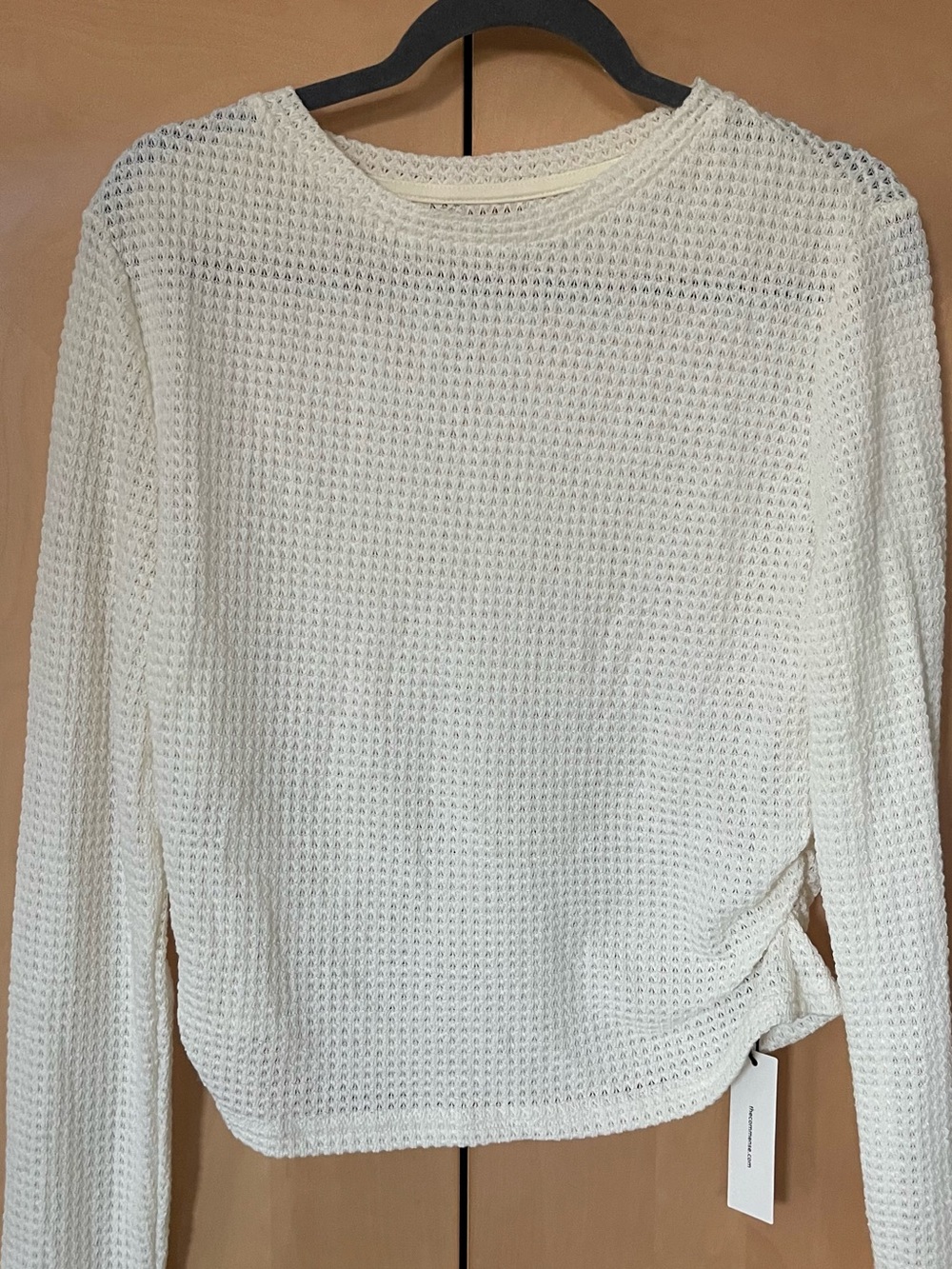NWT Commense Waffle-Knit Long Sleeve Top Cream